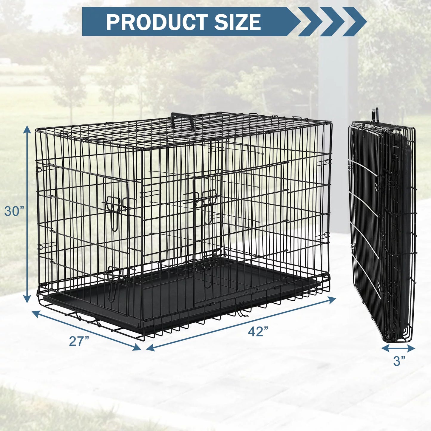 24 Inch Dog Crate, Dog Crates and Kennels Folding Metal Dog Crate with Double-Door,Divider Panel, Removable Tray and Handle Pet Dog Cages for Small Dogs Indoor Outdoor, Pink