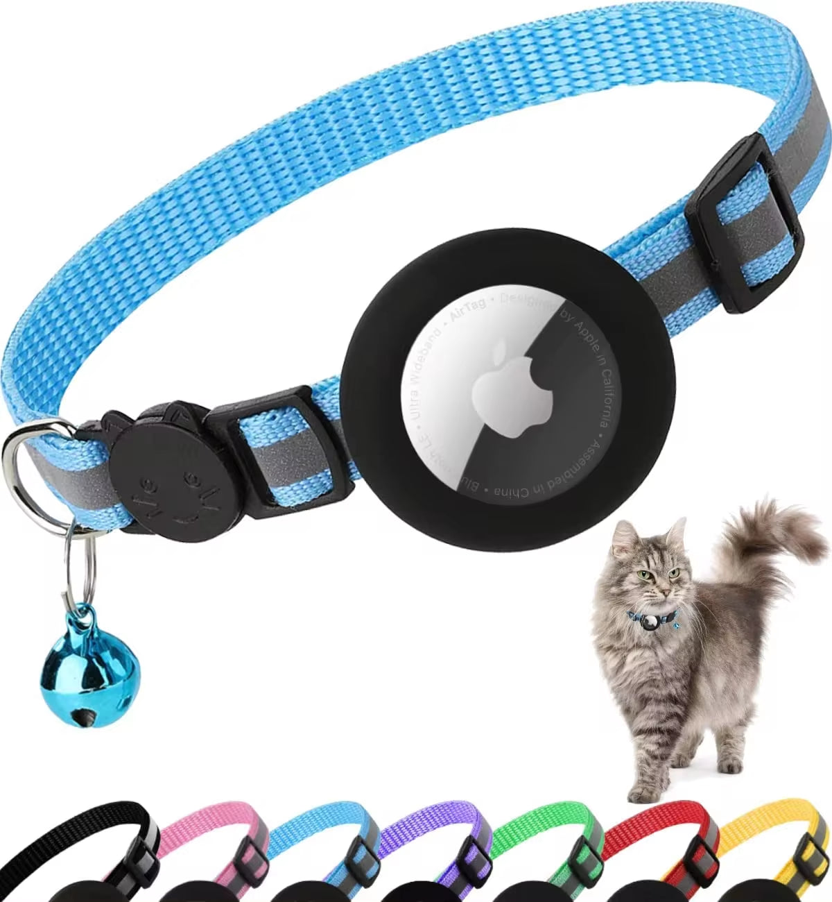 Breakaway Reflective Cat Collar with Apple AirTag Holder and Bell for Kittens, 0.4 Inches