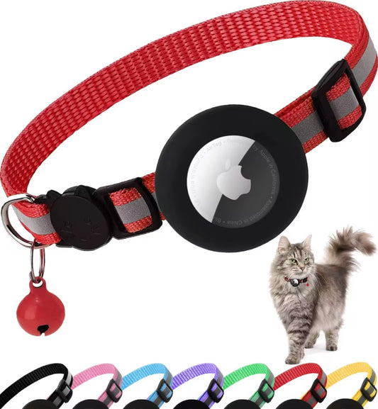 Breakaway Reflective Cat Collar with Apple AirTag Holder and Bell for Kittens, 0.4 Inches