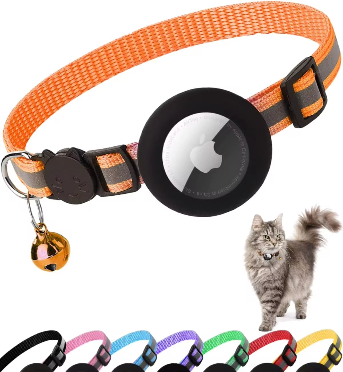 Breakaway Reflective Cat Collar with Apple AirTag Holder and Bell for Kittens, 0.4 Inches