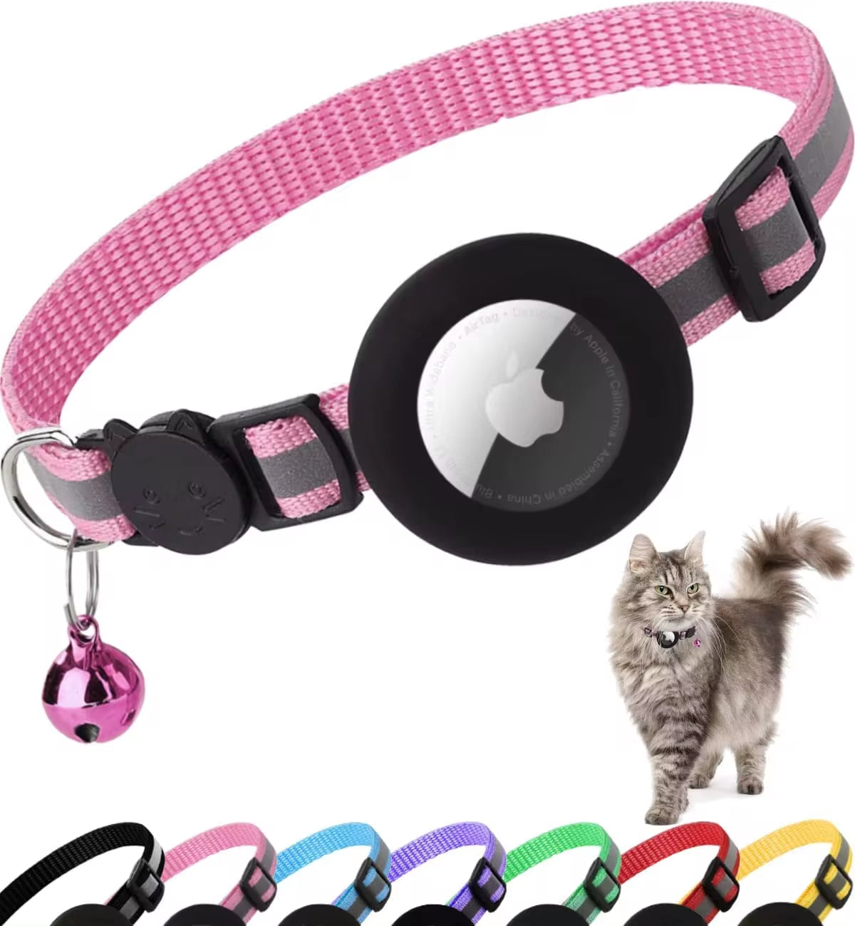 Breakaway Reflective Cat Collar with Apple AirTag Holder and Bell for Kittens, 0.4 Inches