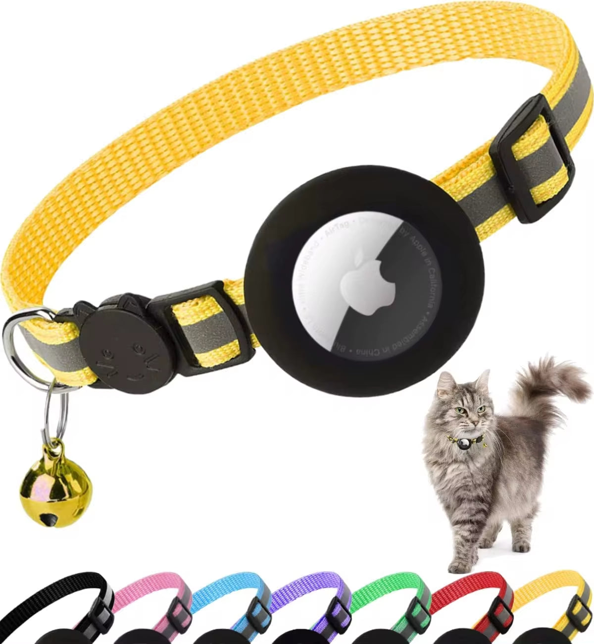 Breakaway Reflective Cat Collar with Apple AirTag Holder and Bell for Kittens, 0.4 Inches