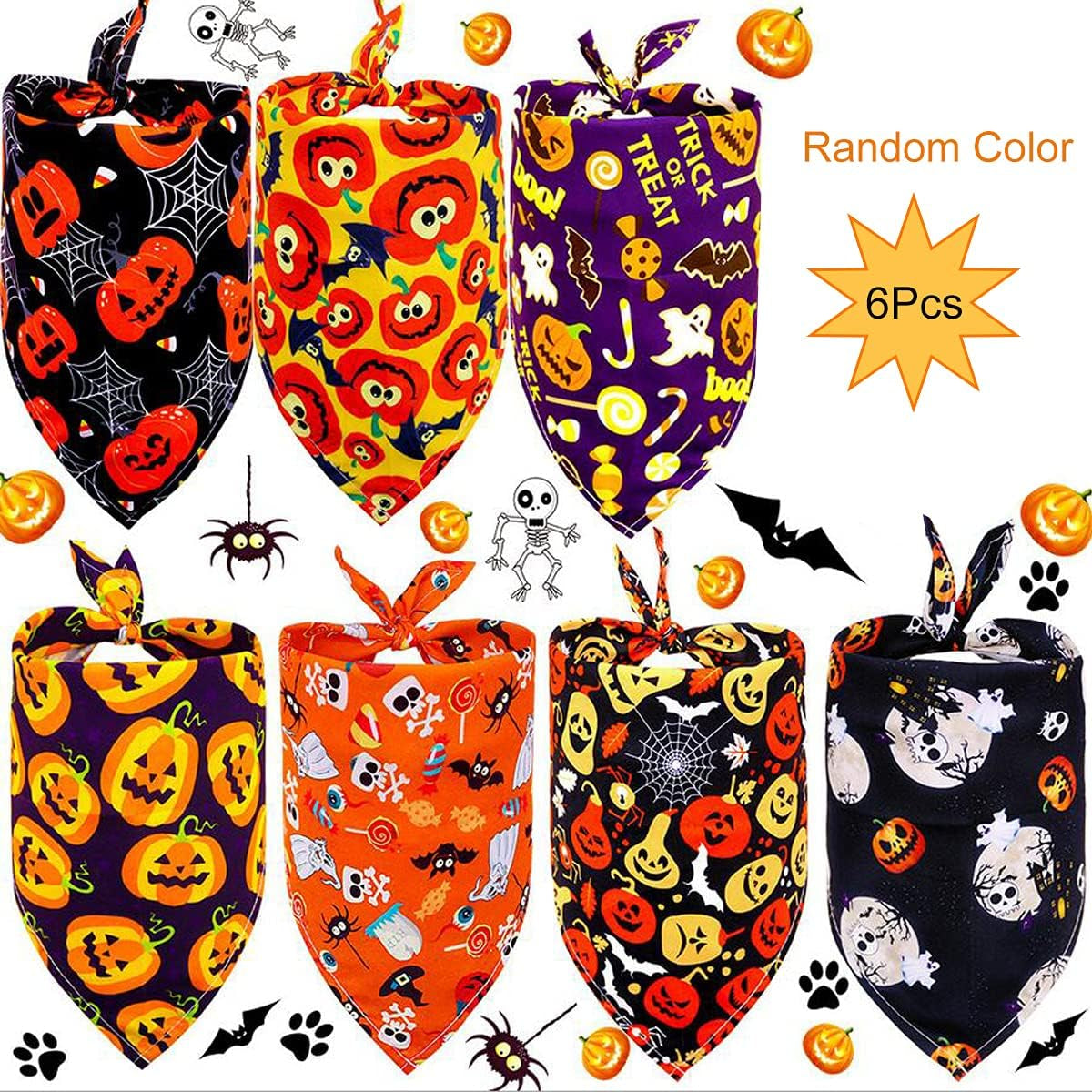 Dog Bandanas for Halloween,6Pcs Pet Triangle Bibs Scarf Autumn Cute Dog Bandanas Pumpkin Bat Spider Pet Scarf Accessories for Small Dogs Cats Pets(Random Color)