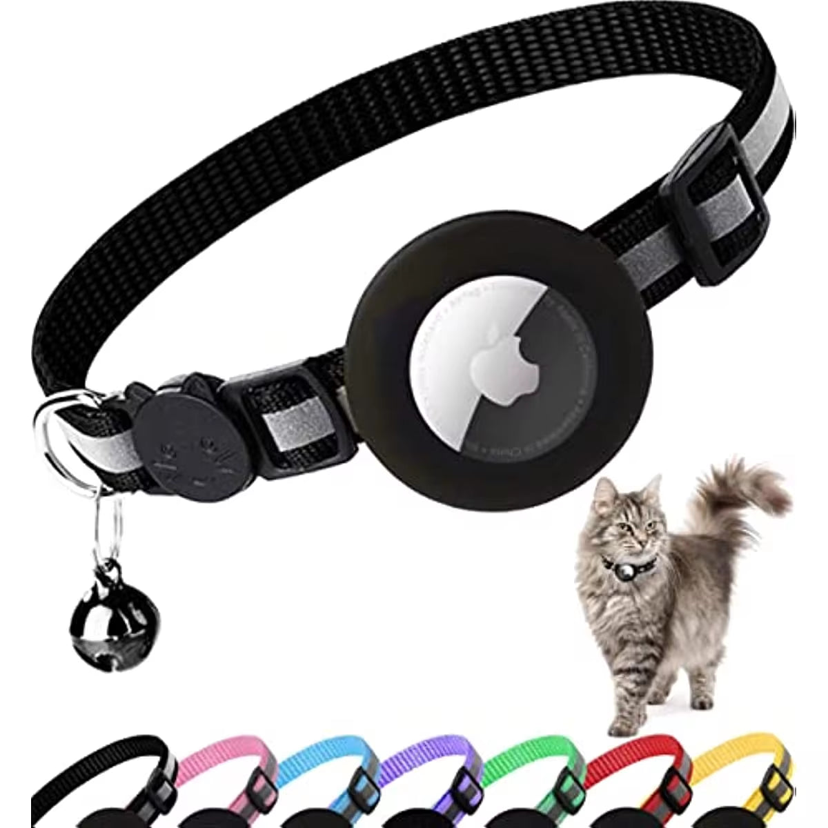 Breakaway Reflective Cat Collar with Apple AirTag Holder and Bell for Kittens, 0.4 Inches