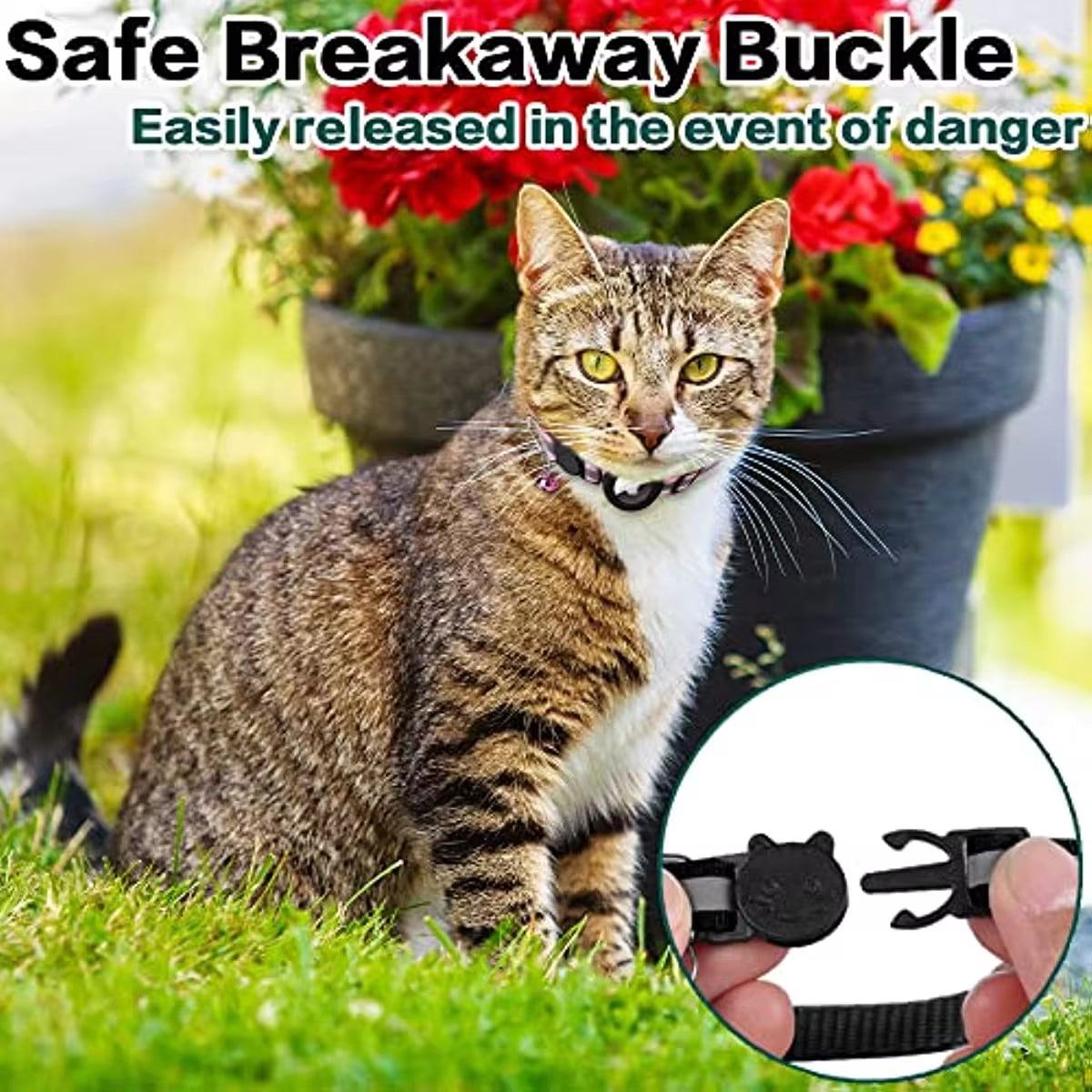 Breakaway Reflective Cat Collar with Apple AirTag Holder and Bell for Kittens, 0.4 Inches